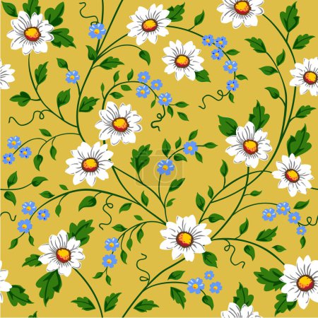 Illustration for Seamless pattern with daisy flowers and leaves - Royalty Free Image