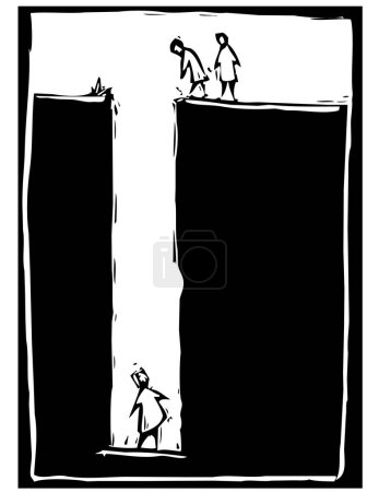 Ilustración de Dos personas subiendo las escaleras para subir el otro, dibujo vectorial en blanco y negro - Imagen libre de derechos