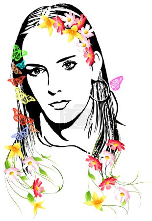 Illustration for Woman face and flowers - Royalty Free Image