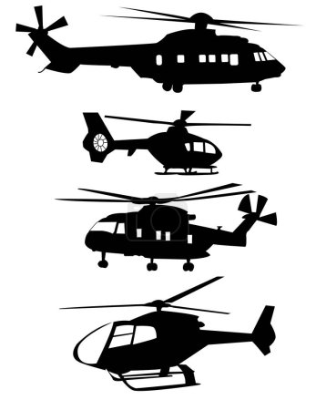 Ilustración de Conjunto de silueta vectorial de helicóptero - Imagen libre de derechos