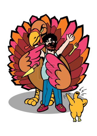 Illustration for Cartoon character turkey with a big turkey - Royalty Free Image