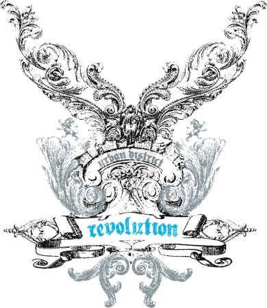 Illustration for Vintage vector hand drawn illustration with roses, flowers and birds, - Royalty Free Image