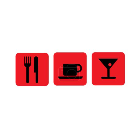 Téléchargez les illustrations : Icône vectorielle ensemble de nourriture restaurant sur fond blanc - en licence libre de droit
