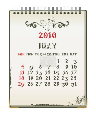 Ilustración de Calendario julio 2010. calendario con el mes - Imagen libre de derechos