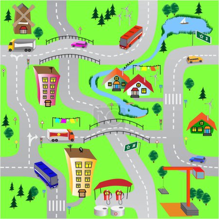 Illustration for Cartoon city road and cars - Royalty Free Image