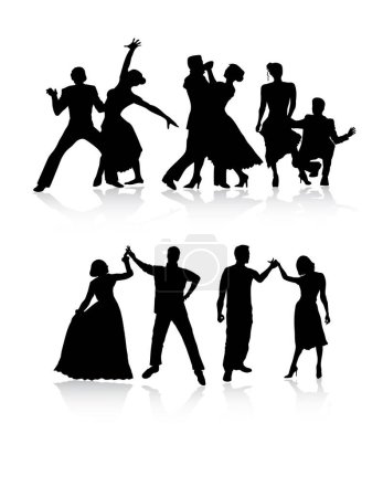 Téléchargez les illustrations : Silhouettes dansant couple sur un fond blanc. illustration vectorielle - en licence libre de droit