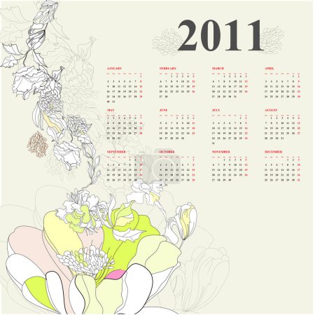 Téléchargez les illustrations : Calendrier floral 2019 illustration vectorielle - en licence libre de droit