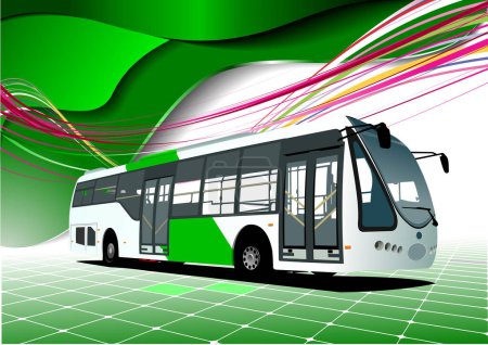 Téléchargez les illustrations : Bus vert avec lignes colorées, illustration vectorielle - en licence libre de droit