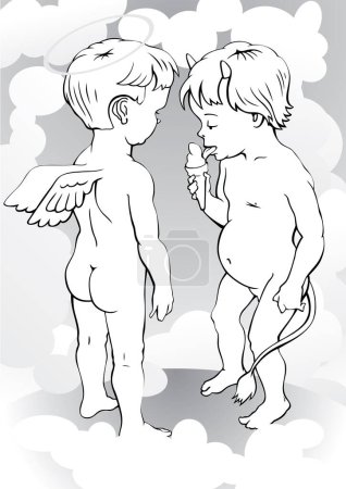 Téléchargez les illustrations : Garçon anges et garçon diable vecteur illustration - en licence libre de droit