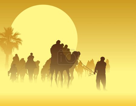 Téléchargez les illustrations : Silhouette vectorielle d'un peuple dans le désert - en licence libre de droit