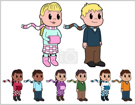 Ilustración de Conjunto de niños con diferentes ropas, ilustración vectorial - Imagen libre de derechos