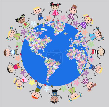 Illustration for Kids and globe, children kindergarten vector illustration - Royalty Free Image