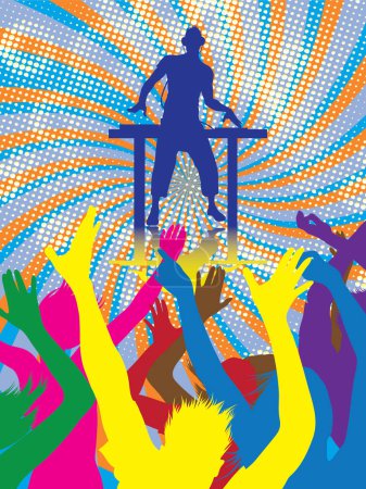 Ilustración de Multitud de personas en una fiesta colorida - Imagen libre de derechos