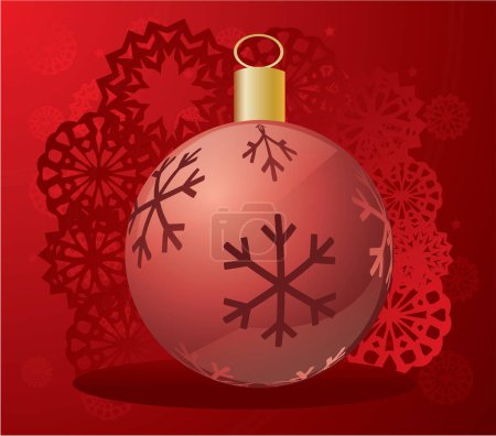 Illustration for Christmas card with red bauble and snowflakes, vector illustration - Royalty Free Image