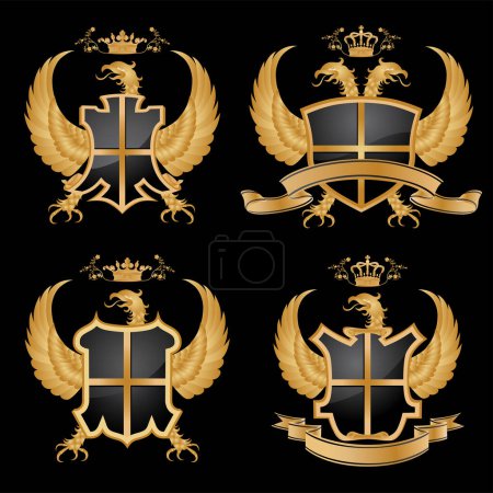 Illustration for Vector set of golden coat of arms - Royalty Free Image