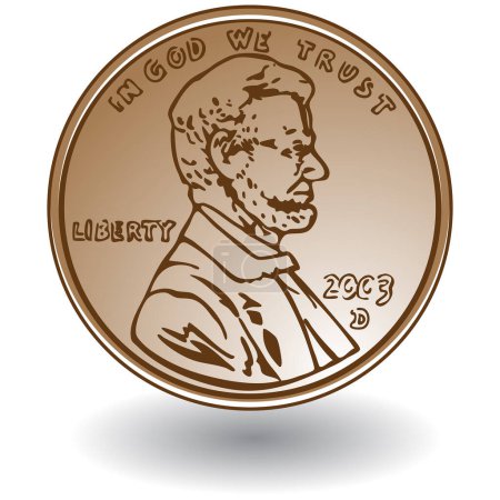 Ilustración de Moneda americana con el símbolo del dólar americano sobre un fondo blanco - Imagen libre de derechos