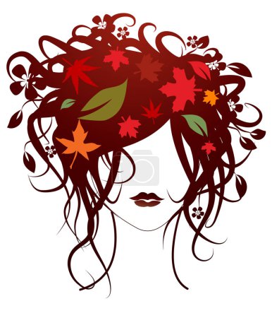 Ilustración de Hermoso retrato de mujer de otoño con hojas de arce - Imagen libre de derechos