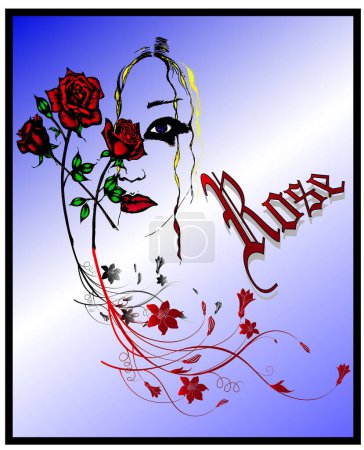 Téléchargez les illustrations : Portrait de femme avec des roses sur la tête - en licence libre de droit