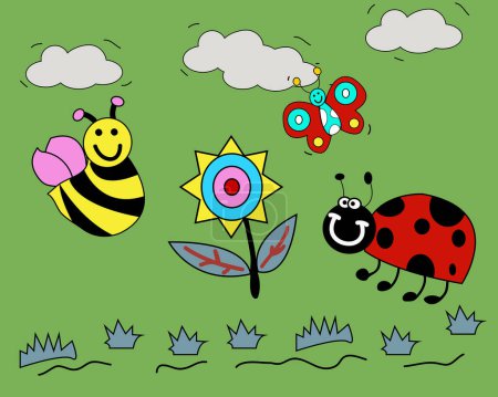 Illustration for Vector image of cute cartoon insects - Royalty Free Image