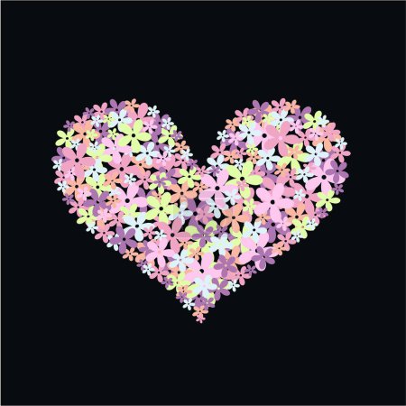 Illustration for Heart of flowers isolated on black background - Royalty Free Image