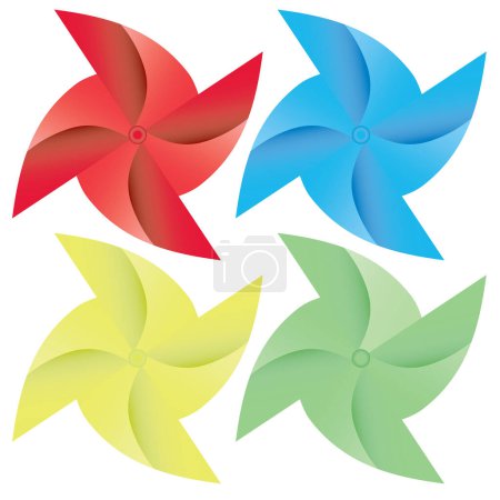Téléchargez les illustrations : Ensemble de quatre icônes de ventilateurs en papier coloré - en licence libre de droit