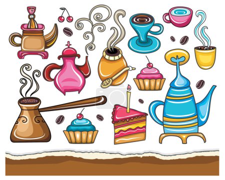 Téléchargez les illustrations : Café doodle dessiné à la main, illustration vectorielle design simple - en licence libre de droit