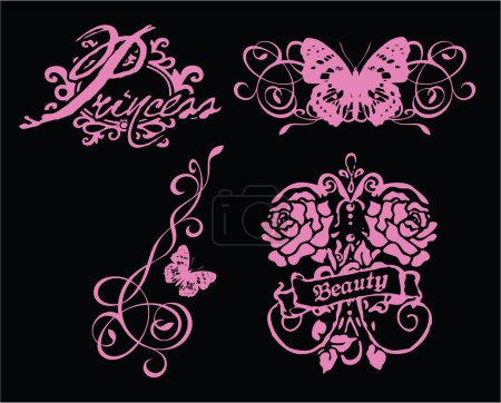 Illustration for Vintage label with crown and butterflies, vector, isolated - Royalty Free Image
