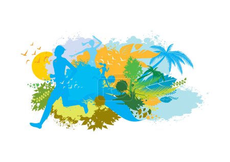 Photo for Vector illustration of a group of people running on the beach - Royalty Free Image