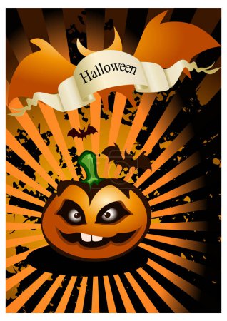 Ilustración de Tarjeta de halloween feliz con calabaza - Imagen libre de derechos