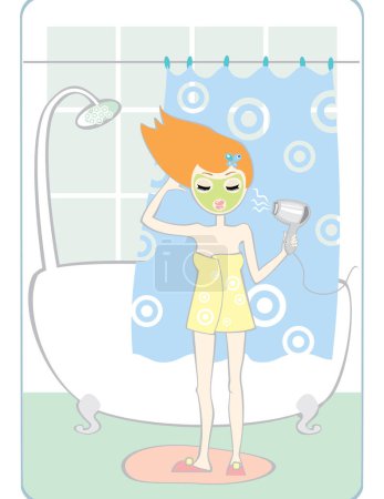 Téléchargez les illustrations : Illustration d'une femme dans la salle de bain - en licence libre de droit