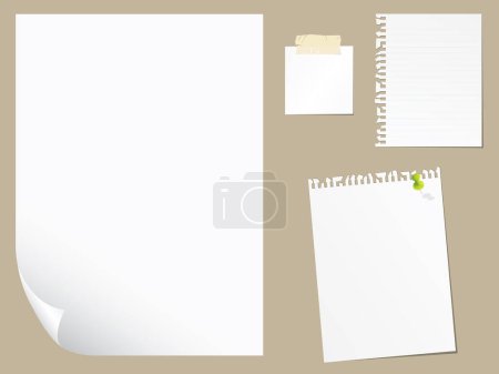 Illustration for Set of blank white paper, paper notes, notebook, sticky note. vector - Royalty Free Image