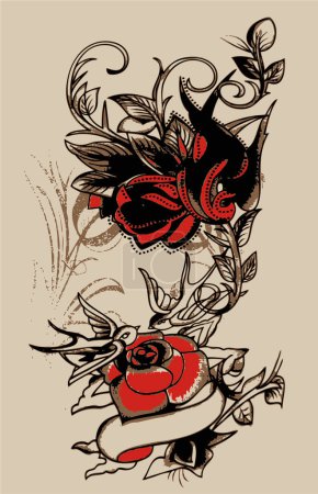 Illustration for Red and black roses. vector - Royalty Free Image