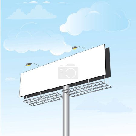 Téléchargez les illustrations : Panneau d'affichage blanc sur le fond bleu ciel - en licence libre de droit