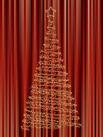 Ilustración de Tarjeta roja de Navidad con copos de nieve dorados y estrellas. - Imagen libre de derechos