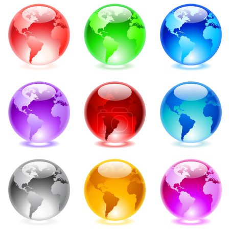 Ilustración de Colección de coloridas esferas brillantes aisladas en blanco. Mundo globo. - Imagen libre de derechos