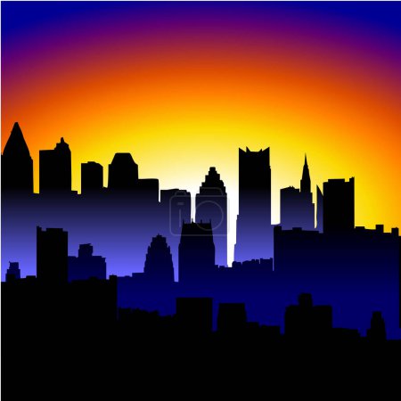 Ilustración de Ilustración vectorial de la silueta de la ciudad con un cielo nocturno - Imagen libre de derechos