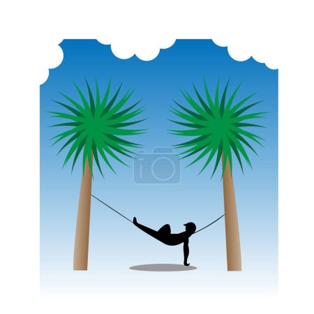 Ilustración de Hombre relajante cerca de palmeras árbol, vector ilustración diseño simple - Imagen libre de derechos