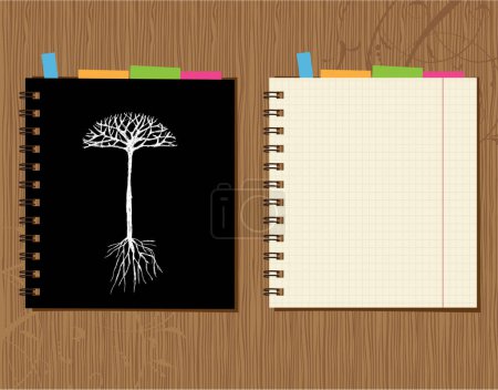 Illustration for Tree with blank notebook and pen - Royalty Free Image