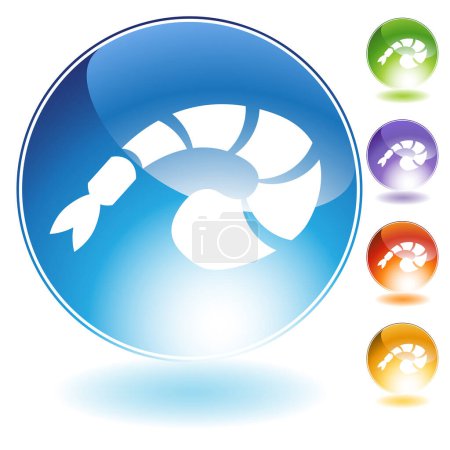 Illustration for Fish with shell and fish icons isolated on glossy round white - Royalty Free Image