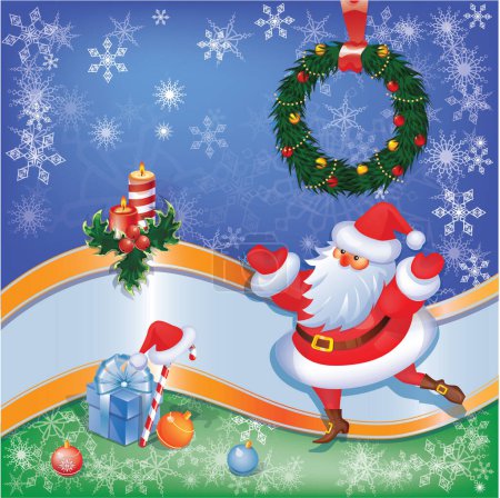 Illustration for Merry christmas card with snowman, vector illustration - Royalty Free Image