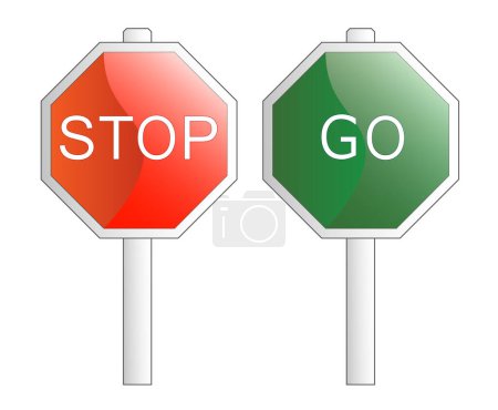 Illustration for Vector illustration. Stop and Go signs. Isolated on white. The different graphics are all on separate layers so they can easily be moved or edited individually. - Royalty Free Image