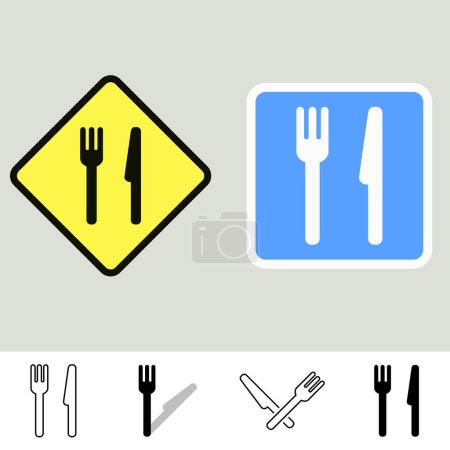 Illustration for Set of four signs with symbols of the road and fork - Royalty Free Image