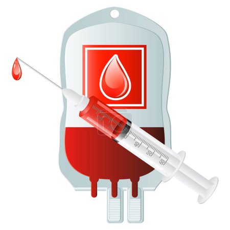 Illustration for Blood bag with a syringe with blood - Royalty Free Image