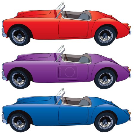 Illustration for Three colors of blue and orange sports cabriolet - Royalty Free Image