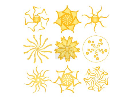 Illustration for Set of different yellow flowers and stars on white background. - Royalty Free Image
