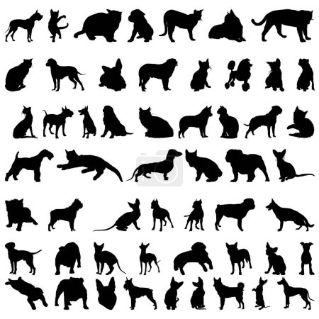 Téléchargez les illustrations : Ensemble de silhouettes pour chiens et chats. vecteur - en licence libre de droit