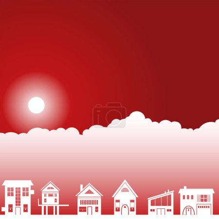 Ilustración de Casa roja con luna - Imagen libre de derechos