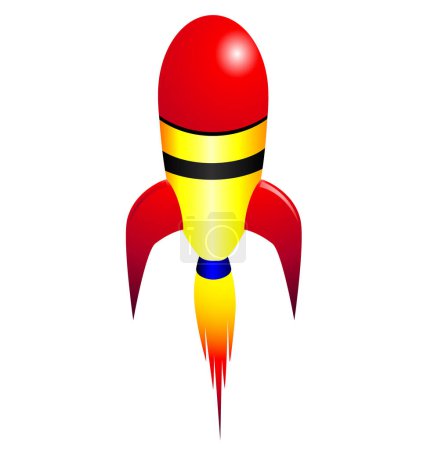 Ilustración de Cohete rojo con rayas amarillas y rojas sobre el fondo blanco. ilustración vectorial - Imagen libre de derechos