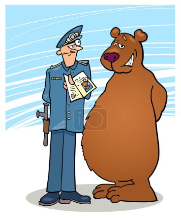 Ilustración de Oficial de policía con oso, vector ilustración diseño simple - Imagen libre de derechos