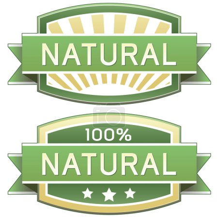 Illustration for Natural product label with green leaves, vector - Royalty Free Image